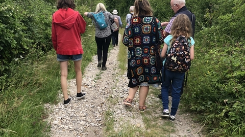 People Walking on Chalk Path 