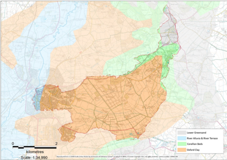 Map of the Clacker’s Brook catchment showing underlying geology